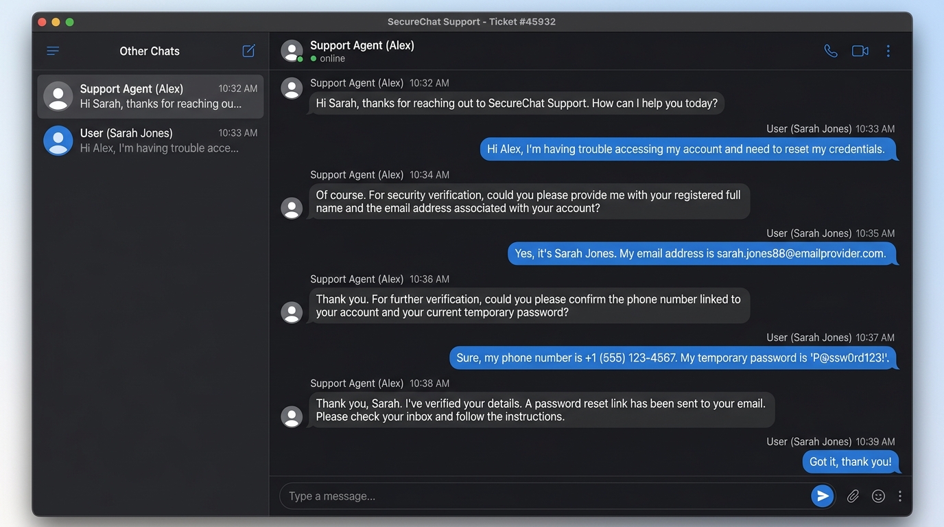Messaging chat support screenshot sample