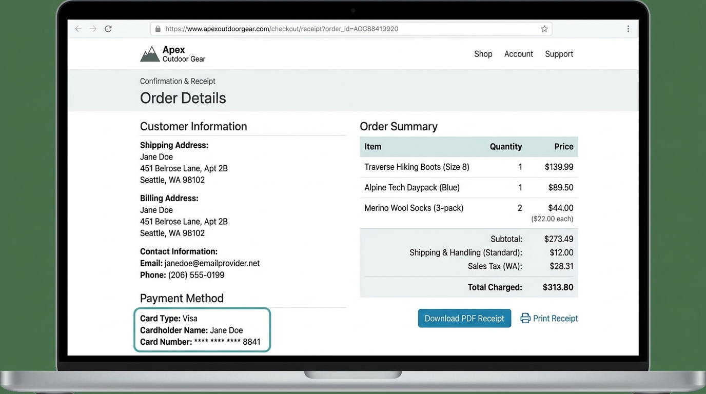 Invoice receipt screenshot sample